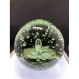 Victorian glass dump paperweight featuring bubble inclusions, approx 13cm tall