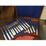 36 Piece Mahogany Cased Fish Knives and Forks with 2 lift out trays