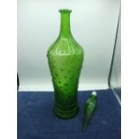 Large Green Glass Bottle with Moon Design 23 inches tall including stopper