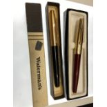 Watermans fountain pen in original box and instructions with 14ct gold nib and a rolled cap plus a