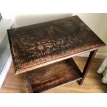 Caved Oak Side Table with Bird Design to top