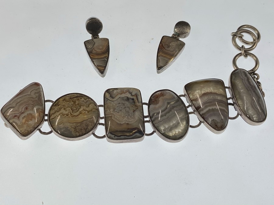 George Albert Agade and silver bracelet with matching earrings - Image 2 of 2