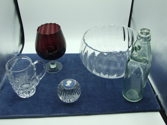 5 Pieces Glass including Chas Oldham Wisbech Bottle etc
