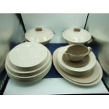 Poole Pottery Part Dinner Service . Plates 6 26cm , 4 23cm , 5 19 cm , 6 Bowls 21 cm , Gravy Boat