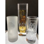 Three hand made Highbank glass vases