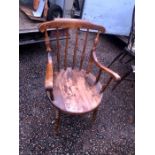 Antique Penny Seat Stick Back Armchair