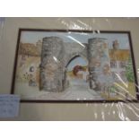 Jacqueline O"Malley 2 watercolours Castle Acre 9 x 5 inches and Wine and fruit 8 x 11 1/2