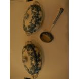 2 Victorian Lidded Sauce Tureens one with ladle marked - Ceylon Bisto England