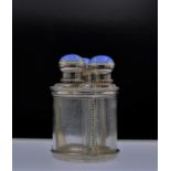 3 Compartment Silver & Enamel topped scent bottles Birmingham 1912. 3 3/4 inches tall ( enamel is