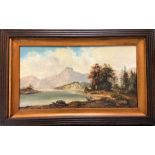 Scottish landscape - oil on board 24 x 44cm plus a box of oils and watercolours