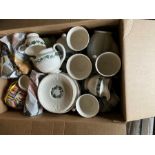 box of wine glasses and china include Wedgewood coffee set