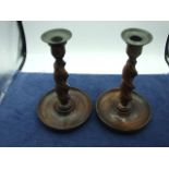 Vintage Oak Barley Twist Candle Sticks 8 1/2 inches tall