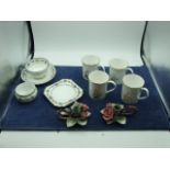 4 Elizabethan Coffee Mugs , 4 Pieces Aynsley ( cup cracked ) and 2 Capodimonte Candleholders both