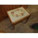 Oak Stool with stitchwork seat 17 x 13 inches 18 tall