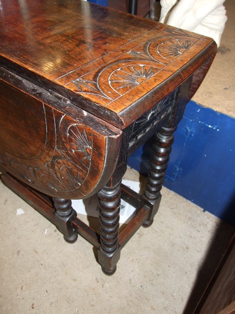 Antique Carved Oak Gateleg Table - Image 2 of 3