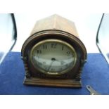 Oak Cased Mantle Clock with key and pendulum