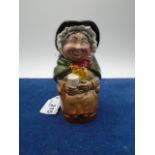 Vintage Royal Doulton character toby jug 'Sairey Gamp', marked on base with Capital A, approx 12cm