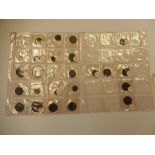 Two stock sheets of 26 copper coins including 3 Roman (1/4, 1/2 and 1p), also some geo II and geo