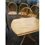 Modern Pedestal Drop Leaf Table and 4 Stick Back Chairs