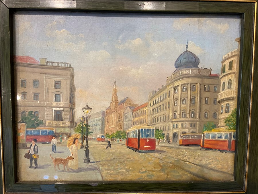 ANTAL BERKES (HUNGARIAN 1874-1938) Framed and glazed street scene, Budapest, 22 x 16.5 cm opening 39