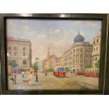 ANTAL BERKES (HUNGARIAN 1874-1938) Framed and glazed street scene, Budapest, 22 x 16.5 cm opening 39