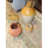 2 Salt Glazed Flagons tallest 16 inches , Pot and Terracotta Pot