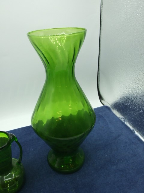 Green Glass Jug 5 inches tall and Vase 12inches tall - Image 3 of 4