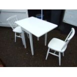 Modern White Drop Leaf Table and 2 Chairs
