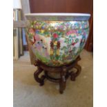 Large Chinese Jardiniere / plant pot/ koi gold fish bowl with wooden stand