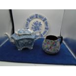 Monarch tea pot, chip to underside of lid. with regal milk jug and melody myott plate