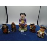 Collection character toby jugs to incl 2x Staffordshire jugs 'Fagin' and 'Bill Sykes' approx 11cm
