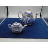 2 x blue and white Sadler teapots