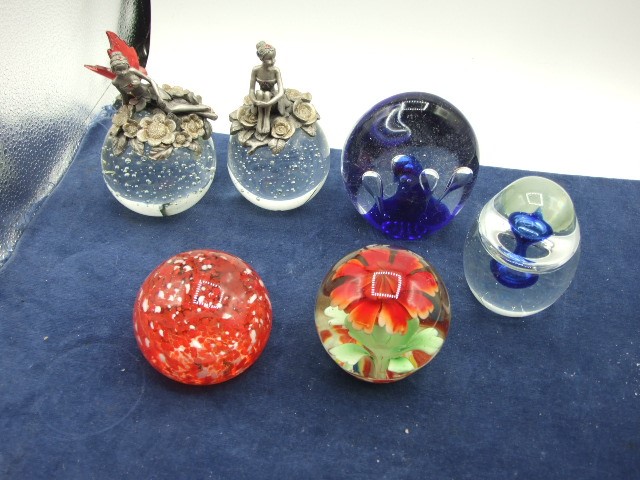6 Glass Paperweights ( 1 fairy is missing wings )