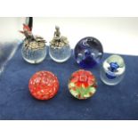 6 Glass Paperweights ( 1 fairy is missing wings )