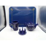 James Sadler Millenium teapot, mug, toast rack and glass chopping board