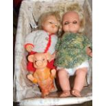 2 Vintage Dolls and Squeaky Pig
