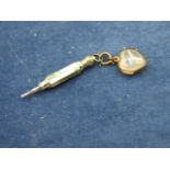 Small Mother of Pearl inlay pencil with attached glass heart locket with lock of hair