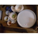 Box of assorted china includes 3 Denby plates