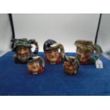 Collection of Royal Doulton character toby jugs to incl The Poacher, Gone Away and Rip Van Winkle,