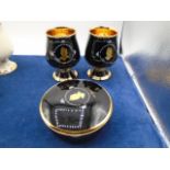Prinknash pottery Goblets and dish commemorating Elisabeth II in black
