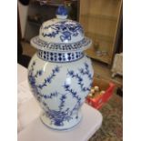 Large Blue White Lidded Pot 24 inches tall