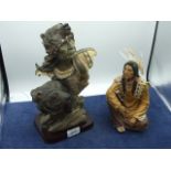 2 Resin Indian Figures largest 13 inches tall
