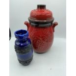 West German Rumtoff pottery jar and blue glazed W. German pottery vase