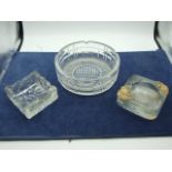 Large Lead Crystal Cut Glass Ashtray 7 inches wide and 2 others