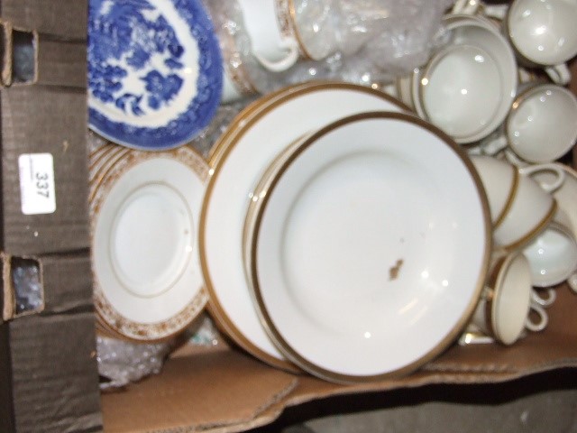 A box of assorted china to include M&S; BHS; Burleigh zenith and Maddock