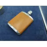 Leather Covered 6 oz hip flask 5 inches long excluding stopper