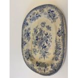 A large blue and white serving platter 30cm x 38.5cm