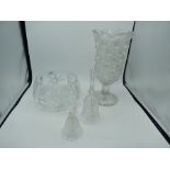 Crystal bowl, vase and two bells