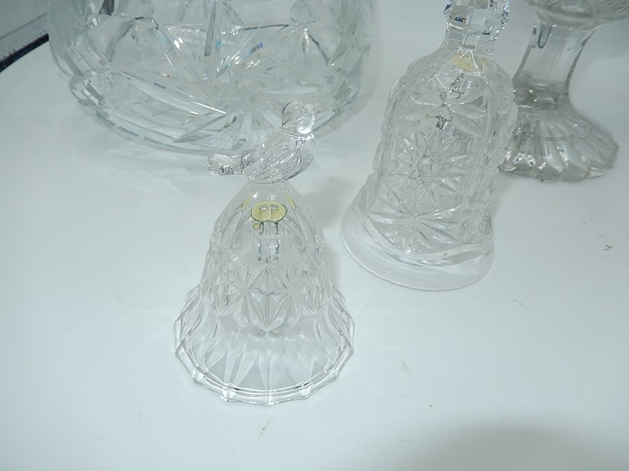 Crystal bowl, vase and two bells - Image 4 of 4