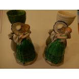 2 Hand painted Myott & Son 1930's Pierrot and Columbine figural vases (22cm High) approx. one has